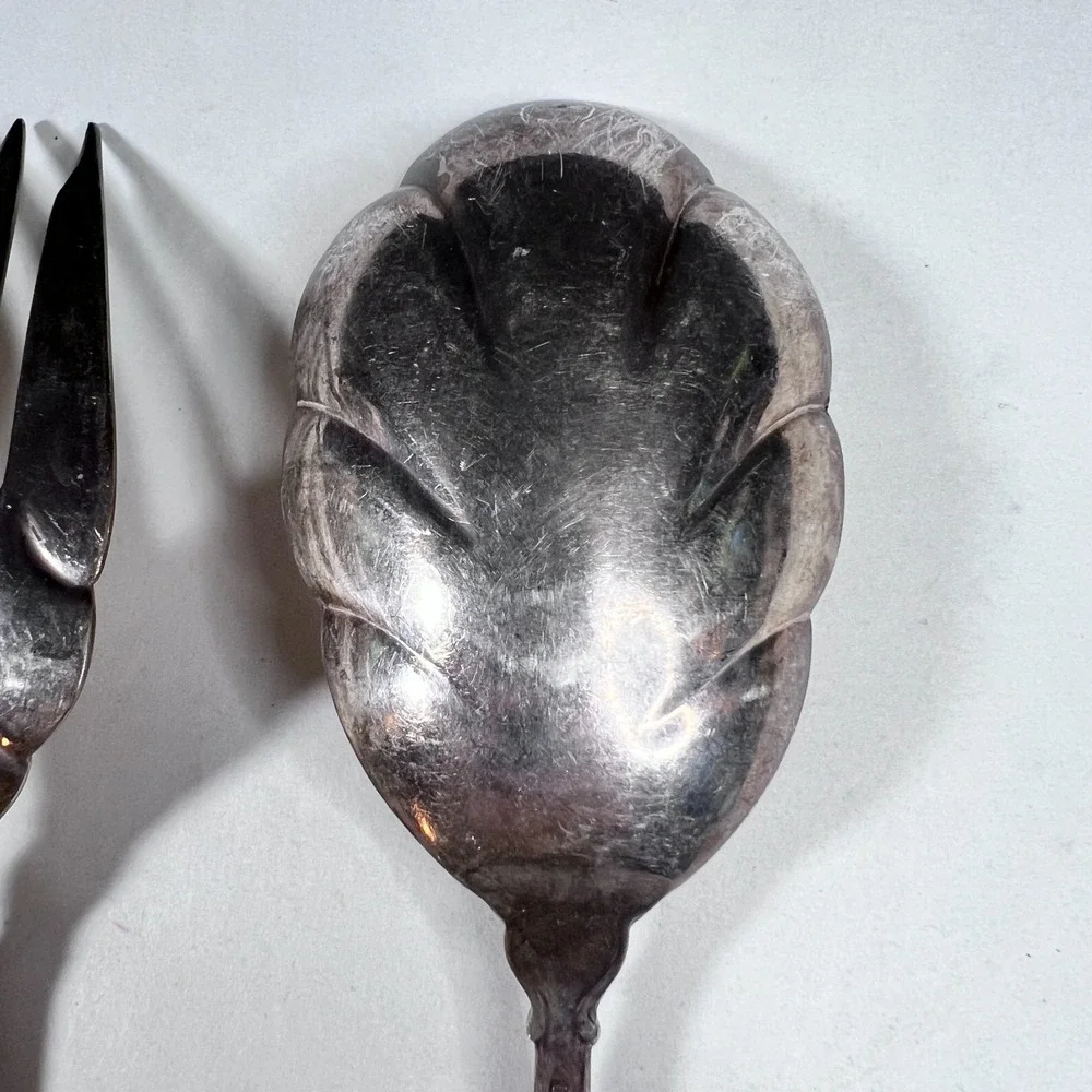 Holmes & Edwards I S Deep Silver Plated Serving Set of 3 Spoon Forks Scalloped